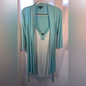 Tart Intimates Light Teal Aqua Robe Nightgown Chemise Chevron Bodice Stretchy XL